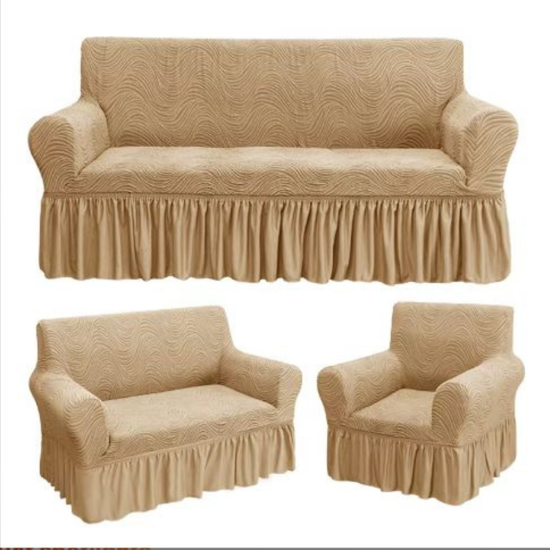Wavy Jacquard Sofa Covers (3:1:1 Gold Beige)